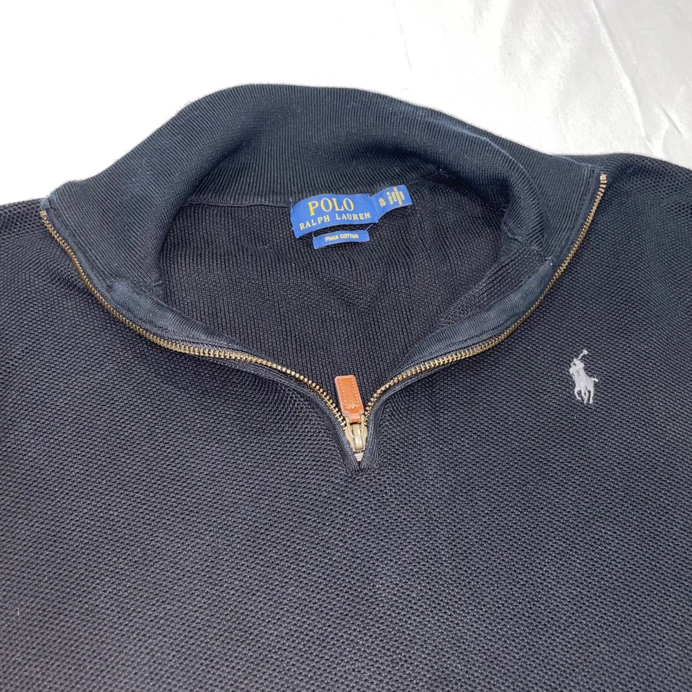 Polo Ralph Lauren Mens Pima Cotton Quarter Zip Sweater Black XL Pony Logo‎